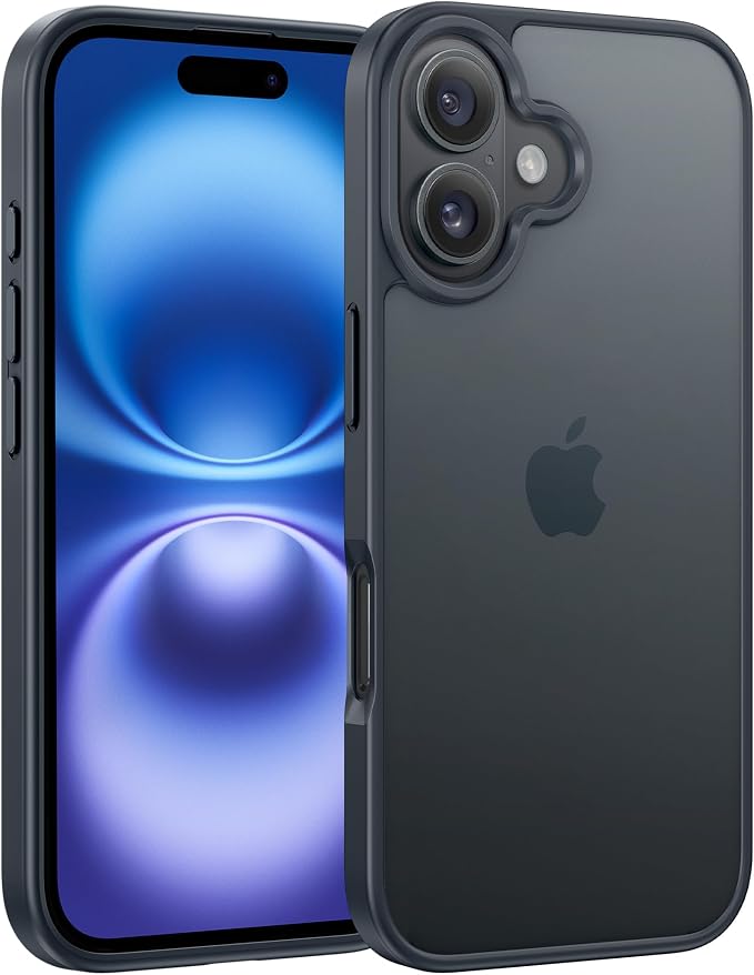 FNTCASE for iPhone 16 Phone Case: Matte Textured Slim Lightweight Translucent Military Grade Drop Protection Cell Phone Cover - Rugged Durable Shockproof Protective Bumper - Black Matte