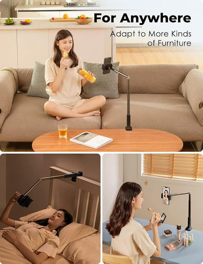 Viozon Phone Holder, Flexible Long Arm,Overhead Mount,360° Angle Adjustable,Aluminum Alloy, C Clamp for Headboard Bedside&Table&Desk,Compatible with 3.5"-6.9" Phone,iPhone 16 15Plus / Pro Max