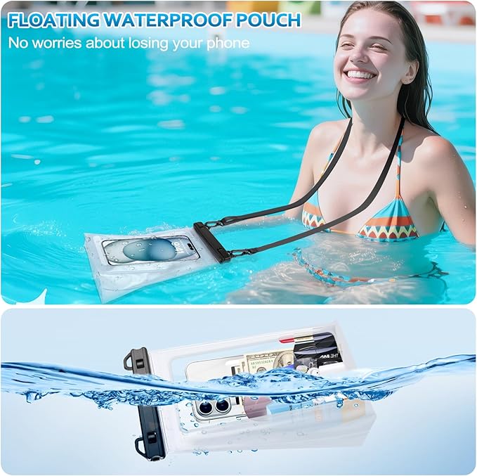 2 Pack Large Waterproof Phone Pouch, IPX8 Double Sealing Floating Waterproof Bag for iPhone 17 16 15 14 Pro Max Sumsang S25 S24 Google All Devices