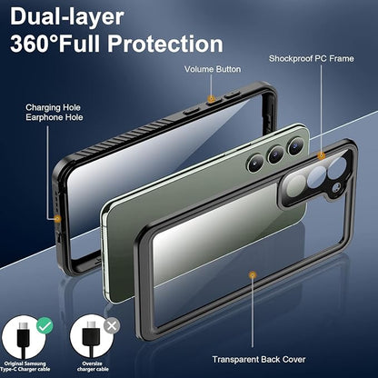 SPIDERCASE Designed for Samsung Galaxy S23 Case Waterproof,Built-in Screen & Camera Lens Protector[IP68 Underwater][Military Grade Shockproof] Full Body Protection Phone Case, Black/Clear
