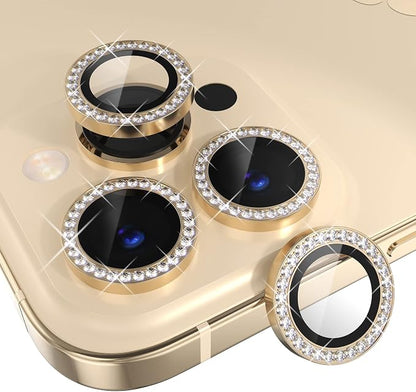 Choiche Compatible for iPhone 14 Pro/iPhone 14 Pro Max Camera Lens Protector Bling, 9H Tempered Glass Camera Cover Screen Protector Metal Ring Decoration Accessories (Diamond-Gold)