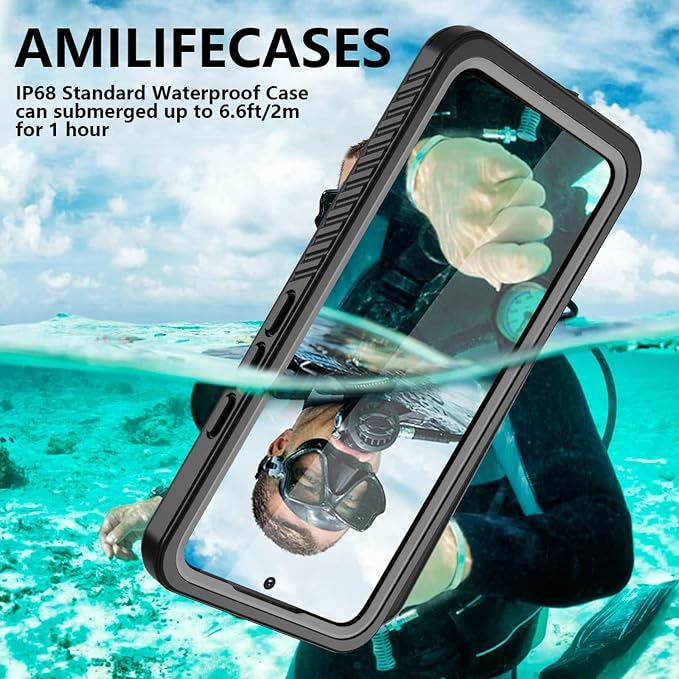 for Samsung Galaxy S22+Plus Case Waterproof,S22+Plus Case with Built-in Screen Protector,Full Body Shockproof Heavy Duty Protective Case for Samsung S22 Plus Black/Clear