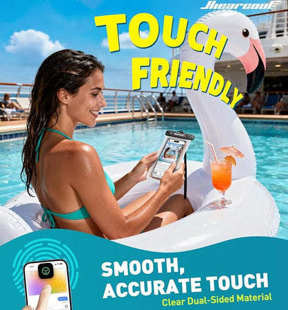 Hiearcool Waterproof Phone Pouch, Water Proof Phone Case for iPhone, Waterproof Cell Phone Dry Bag for Cruise Travel Vacation Essentials Large Waterproof Phone Holder 4 Pack-Black&Clear