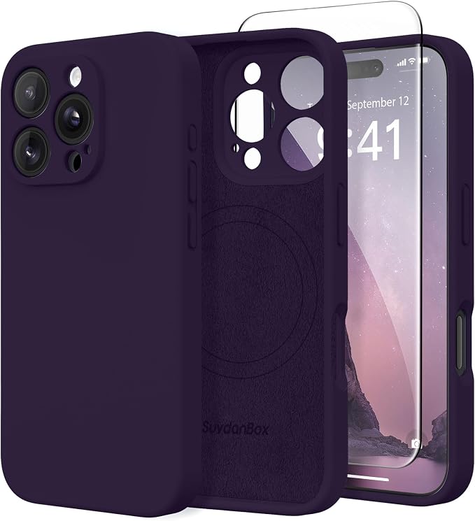 Magnetic for iPhone 16 Pro Max Case, Compatible with MagSafe, [Full Camera Protection][Screen Protector] Silicone Shockproof Protective Phone Case for iPhone 16 Pro Max 6.9", Deep Purple