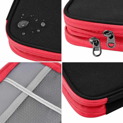 ZINMARK Portable Cable Organizer Case,Travel Pouch with Double-Layer Storage for Cables,Chargers,Earbuds & Phone,Black Red– Small Size