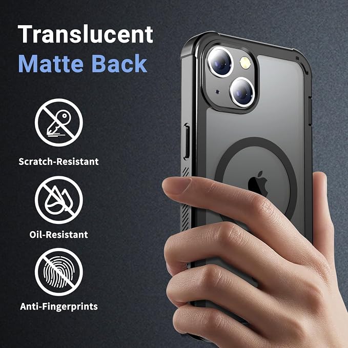 jaroco Magnetic for iPhone 13 Case, [Compatible with MagSafe][Military Grade Drop Protection][Heavy Duty Protection][Non-Slip][Shockproof] 2-Layer Durable Bumper Phone Case 6.1''-Black