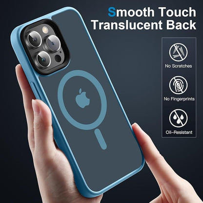 Magnetic Case for iPhone 14 Pro Max Case [10FT-Grade Drop Tested & Compatible with MagSafe] Translucent Anti-Fingerprint Anti Shockproof Protective Shell 6.7 Inch, Light Blue