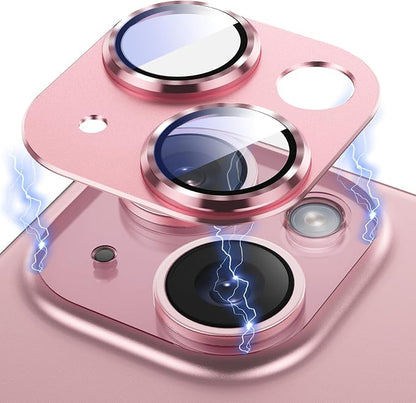 AFARER Camera Lens Protector for iPhone 15/15 Plus, Upgraded 3D Metal Anti-Scratch Camera Cover with 9H Tempered Glass Protector, Camera Lens Cover Film Strong Adsorption -Pink