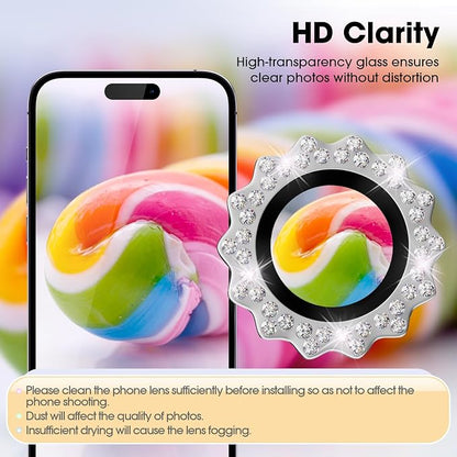 Xfilm for iPhone 16/16 Plus Camera Lens Protector Bling Individual Sun Design Diamond Ring 9H Hardness Scratchproof Protector, Stylish Phone Accessories, Case Friendly (Silver)