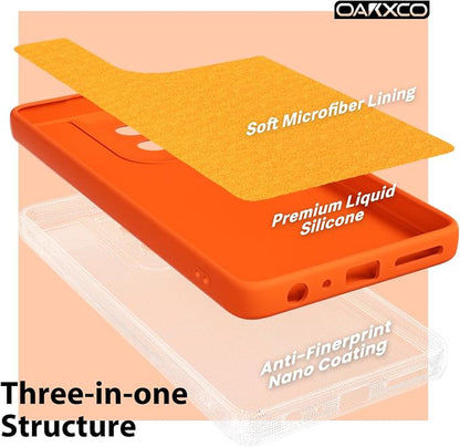 oakxco for Motorola Moto G Power 2025 Case Liquid Silicone, Cute Thin Slim Soft Rubber Gel for Women Men, Smooth Matte TPU Plain Bright Color Girly Case with Camera Cover, Fluorescent Neon Orange