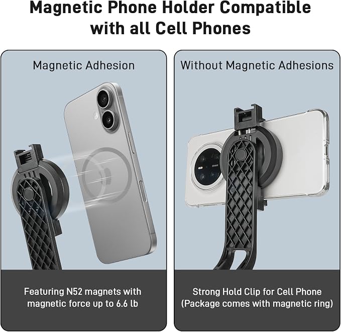 WOVTE Magnetic Selfie Stick Tripod with 2 LED Lights, 52" Tripod for iPhone with Rechargeable Remote, Portable Selfie Stick Compatible with iPhone 16/15/14/13/12 Series, Gopro and Cameras