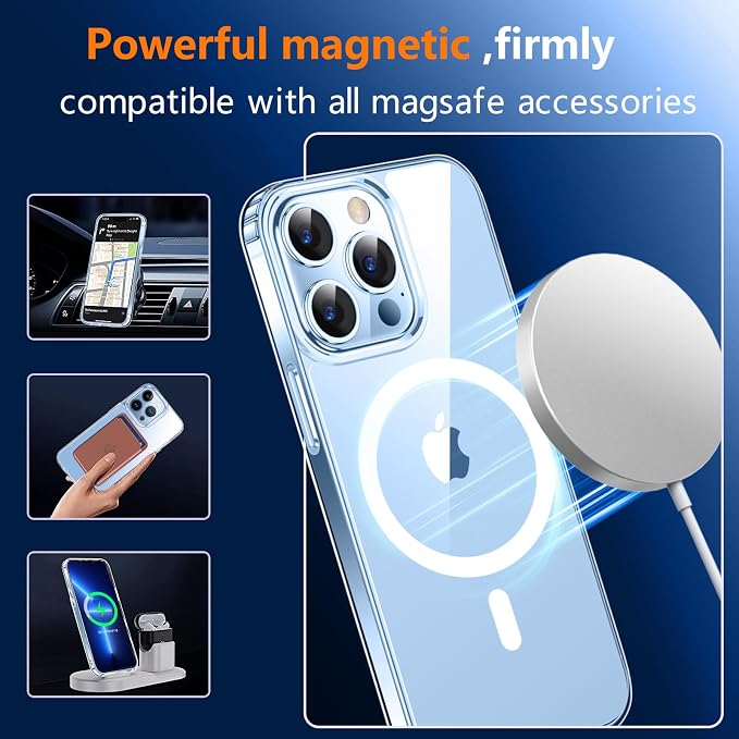 SPIDERCASE Magnetic for iPhone 13 Pro Max Case, [Not Yellowing] [Military Grade Drop Protection] Slim Shockproof Phone Cases, Cell Phone Home Button Stickers Clear