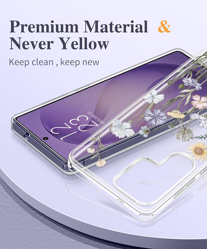 GVIEWIN for Samsung Galaxy S26 Ultra Case, Clear Floral Slim Shockproof Protective Women Phone Case, Non-Yellowing, with Screen Protector & Camera Lens Protector for S26 Ultra 6.9", Vibrant Spring