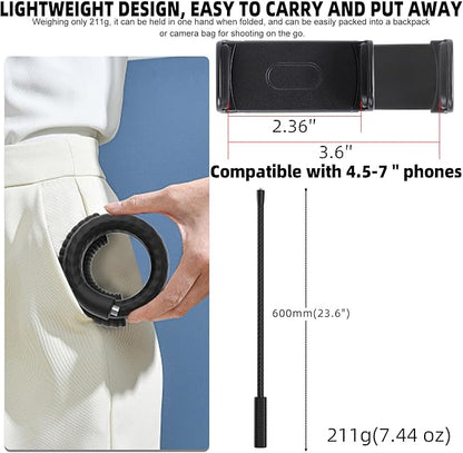 Portable Flexible Phone Holder with Handle for Treadmill, Spin Bike, Stroller, Tripod, Shopping Cart, Desk, Logitech Webcam, 23.6" / 60cm Long Arm Gooseneck Phone Mount for 4.7”- 7" Cell Phones
