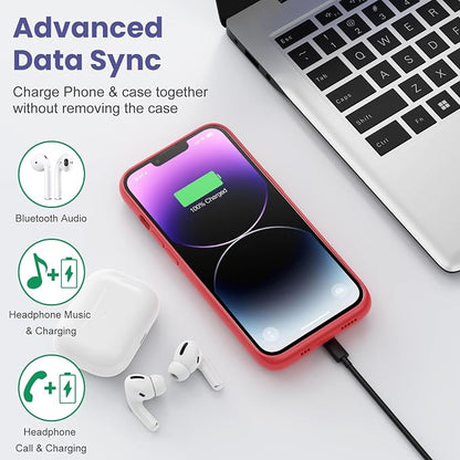 Feob Battery Case for iPhone 13/13 Pro/14,[2025 Upgraded] 7500 mAh Ultra-Slim Portable Extended Charger Cover for iPhone 13/13 Pro/14 Charging Case (6.1 Inch)-Red