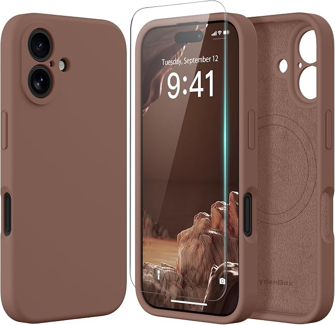 Magnetic for iPhone 16 Plus Case, Compatible with MagSafe, [Full Camera Protection][Screen Protector] Silicone Shockproof Protective Phone Case for iPhone 16 Plus 6.7", Brown