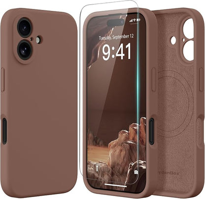 Magnetic for iPhone 16 Plus Case, Compatible with MagSafe, [Full Camera Protection][Screen Protector] Silicone Shockproof Protective Phone Case for iPhone 16 Plus 6.7", Brown
