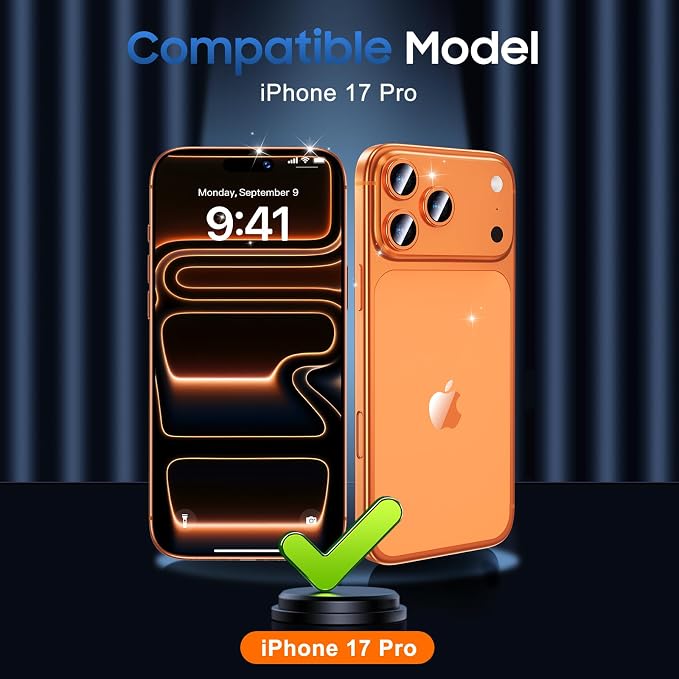 UniqueMe Compatible for 3 Pack iPhone 17 Pro Camera Lens Protector - [Drop Protection] 9H Tempered Glass Camera Cover Screen [Update New Version]【Not for 17 Pro Max】