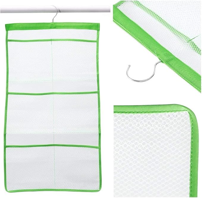 FishMM Mesh Bath Organizers for Shower with Hook, Quick Dry Hanging Shower Caddy College, Bath Storage with 6 Pockets for College Dorm Rooms, Bathroom
