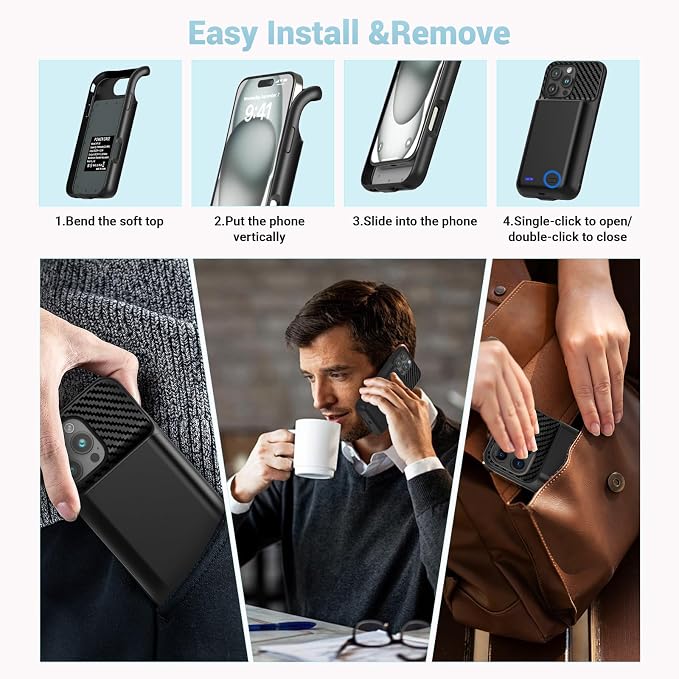 13800mAh Battery Case for iPhone 15Pro Max (6.7 inch), [2026 Upgraded] Portable Battery Charging Case, Rechargeable Battery Back Charger Case with Tempered Glass Screen Protector, Black