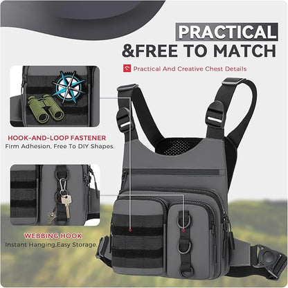 Criuage Outdoor Chest Bag for Men, Lightweight Running Vest with Water Bottle Pocket, EDC Chest Pack for Hiking, Cycling