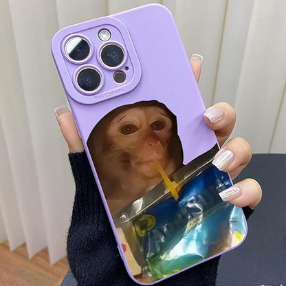 Monkey Phone Case, Funny Monkey Phone Cases, Monkey Drinking Phone Case, for iPhone 16/15/14/13/12/11 Promax (Purple,for iPhone 14Pro)