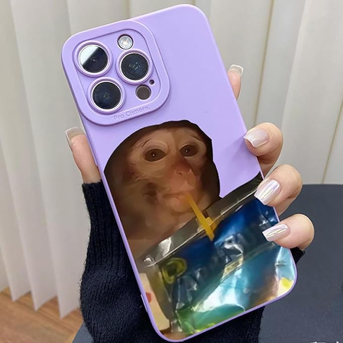 Monkey Phone Case, Funny Monkey Phone Cases, Monkey Drinking Phone Case, for iPhone 16/15/14/13/12/11 Promax (Purple,for iPhone 11)