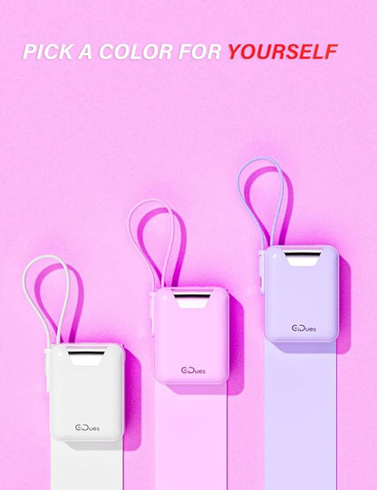 M1 Mini Portable Charger, 10000mAh Ultra-Compact Power Bank, 22.5W PD Fast Charging, Tpye-C Built-in Cable, Small External Battery Pack for iPhone, Samsung, Android iPad (Pink)