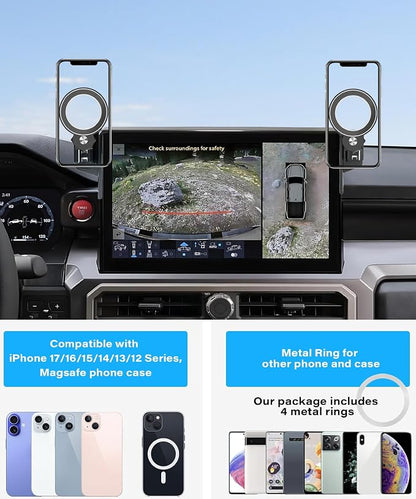 Car Phone Holder for 2024 2025 2026 Toyota Tacoma/2025 Toyota 4Runner Accessories Apply to 14 Inch Touch Screen Fixed Clip MagSafe Passenger Cell Phone Mount Handsfree 360° Rotation