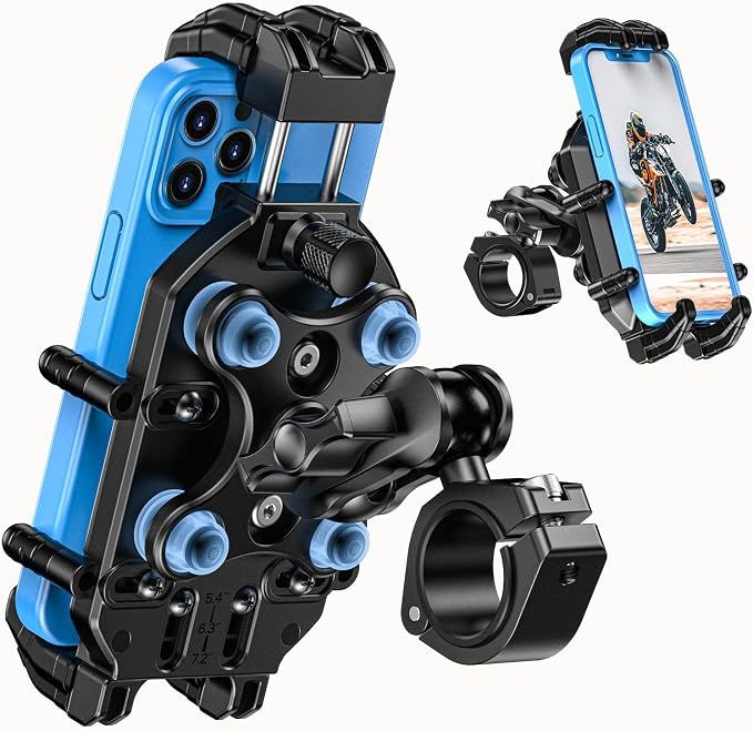 LOKTENWO Motorcycle Phone Mount-[Triple Vibration Dampener] & [Metal Adjustment Arm]，Motorcycle Cell Phone Holder, Bike Phone Mount for iPhone 17 16 15 Pro Max, 5.4-7.2" Smartphones