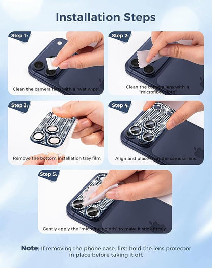 Goton for iPhone 17 Pro Max Camera Lens Protector Diamond Bling- Not Easy to Fall, Strong Adsorption, Glitter Metal Aluminum Alloy Rear Camera Screen Cover Accessories for 17 Promax, Deep Blue