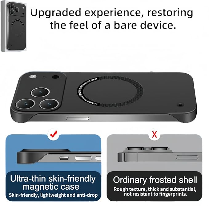 Frameless Magnetic Series Designed for iPhone 17/16/15/14/13 Pro Max Case, Shockproof Phone Cover for iPhone 17 Pro Compatible with MagSafe, Lightweight Minimalist (for iPhone17 Plus,White)