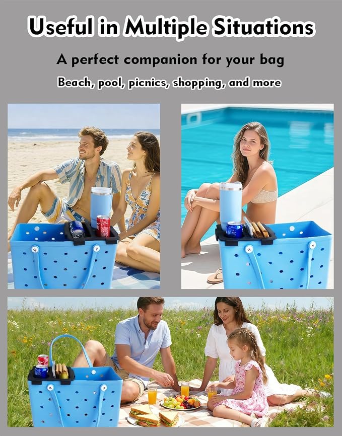 Top Cup Phone Holder Tray Storage Lid for Stanley Compatible with Bogg Bag XL Cover, Cup Organizer Holder Waterproof Silicone Multifunctional Storage Box for Outdoor Beath Camping Travel (Black, L)