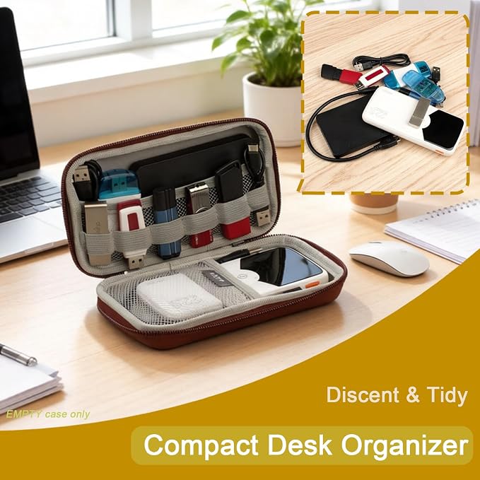 Portable Hard Shell Travel Organizer Case, Waterproof Shockproof Electronics Carrying Case for Tech Gadgets, 7.1x3.9 inch Brown, Purse-Friendly for Everyday Carry & On-the-Go (Case Only)