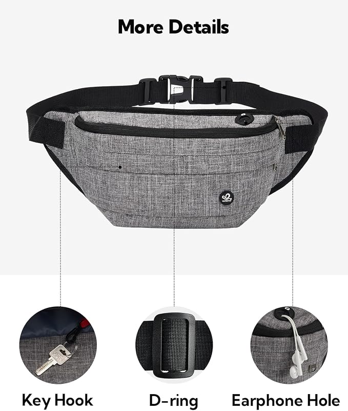 WATERFLY Running Belt Fanny Pack: Runner Marathon Jogging Waist Pack Sport Workout Exercise Fitness Phone Holder Belt for Men Women Jogger Slim Waistband Black