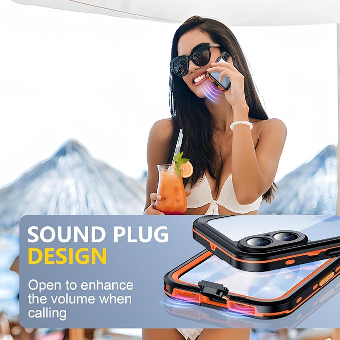 Red2Fire for iPhone 17 Case Waterproof, [Built-in Screen Protector & Camera Protector][Compatible with MagSafe][Full Body Shockproof][IP68 Waterproof][Dustproof] Phone Case 6.3" Orange/Clear