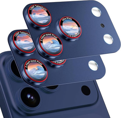 9H High-alumina Tempered Glass Camera Lens Protector for iPhone 17 Pro Max Lens , Military-Grade Shatterproof with Strong Adsorption, Full Coverage Case-Friendly Cover (Blue, iPhone 17 Pro Max - 2 Pack)