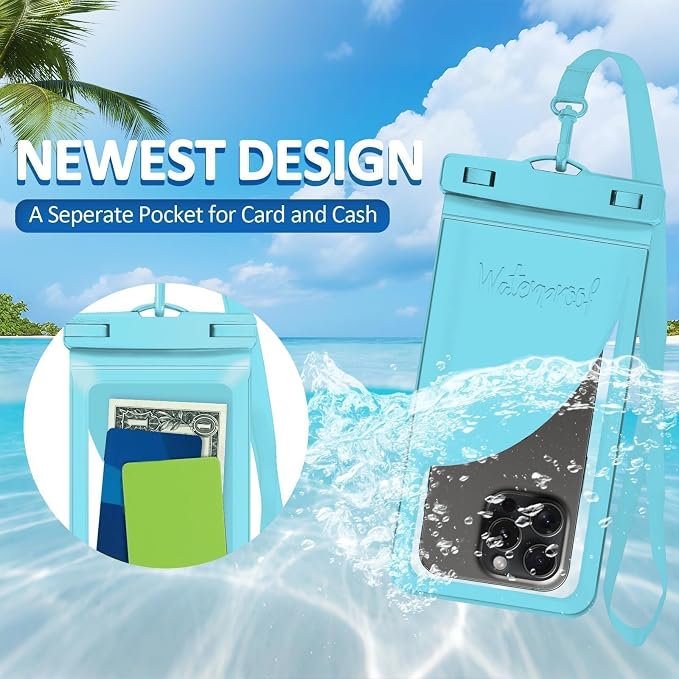 Waterproof Phone Case, with Inside Card Pack, IPX8 Under Water Phone Bag Compatible for iPhone 17/16/15/14/13/12 Pro Max Plus Cellphone Up to 8.3", Travel Essentials, 2 Pack-Black&Blue