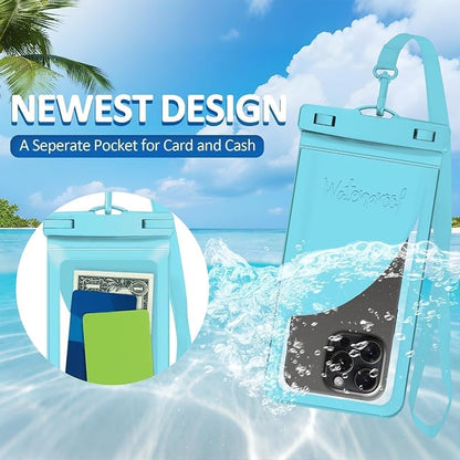 Waterproof Phone Case, with Inside Card Pack, IPX8 Under Water Phone Bag Compatible for iPhone 17/16/15/14/13/12 Pro Max Plus Cellphone Up to 8.3", Travel Essentials, 2 Pack-Black&Blue