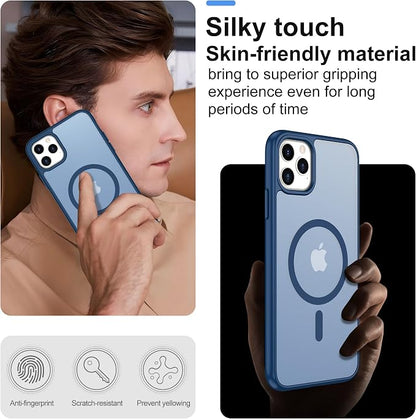 For iPhone 11 Pro Case [Compatible with Magsafe] Translucent Matte Magnetic 11 Pro Phone Case with Screen Protector,SlimThin Shockproof Military Grade Drop Protection Cover for iPhone 11 Pro-Dark blue