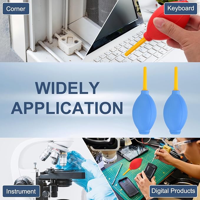 PATIKIL Soft Tip Air Blower Dust Blaster, 3 Pcs Rubber Bulb Air Pump Dust Blower Cleaner Cameras Lens Cleaning Tool with Long Nozzle for Camera Lens Computer Keyboard, Blue/Yellow