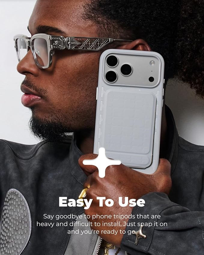 MOFT Phone Tripod Stand Selfie Stick x Tombogo for iPhone, Multi-Angles iPhone Stand, Lightweight & Portable Phone Holder, Strong Magnets, MOVAS Vegan Leather, Cement (Without Card Slot)