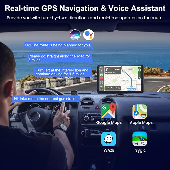 Compatible Wireless Apple CarPlay Android Auto Car Screen, Dual Camera 9 Inch 1080P Touch Screen Car Stereo Music Video Player Naivgation Bluetooth Mirror Link, Siri, AirPlay, AUX, Voice Assistant