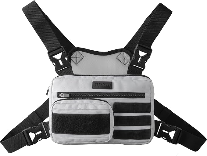 Fitdom Tactical Inspired Lightweight Running Chest Pack For Men With Built-In Phone Holder. A Sports Utility Rig Vest Made For Workouts And Outdoor