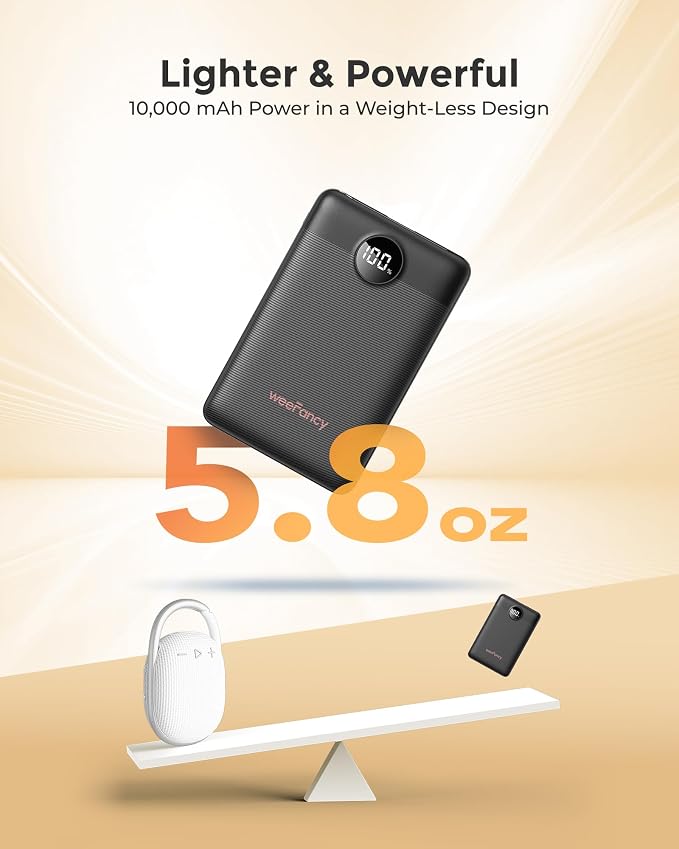 Small Portable Charger 10000mAh, Mini Power Bank with LED Display, 20W Fast Charging USB-C Battery Pack, Compact Travel Charger Compatible with iPhone 17/16/15/14, Samsung S25/24, Android, etc