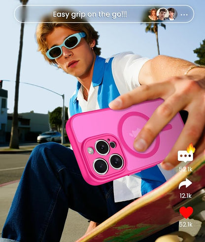 FNTCASE for iPhone 16 Pro Max Case: [Compatible with Magsafe] Translucent Matte Cases with [Full Camera Protection] [Screen Protector] Military Grade Shockproof Protective Phone Cover - Hot Pink