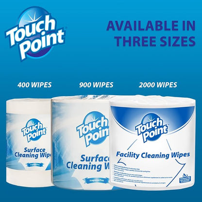 Touch Point Facility Cleaning Wipes - Disposable, Alcohol-Free Pre-Moistened All-Purpose Wipe for Gym, Office, School, Hospital, Restaurant, Hotel, and Airport (1800 Wipes/2 Roll Refill, 8x6)