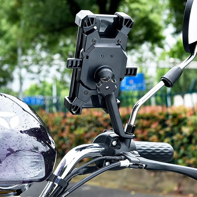 Motorcycle Phone Mount, Quick Release Motorbike Phone Holder Anti Shake Moped Scooter Rearview Mirror Holder Mount Universal for 4.0-6.8 Inch Smartphone - 360° Rotation Adjustable – Blue