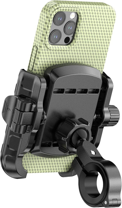 LOKTENWO Bike Motorcycle Phone Mount with Aluminum Alloy Mounting Base, [1s Lock & Release] [Camera Friendly] Bicycle Handlebar Cell Phone Holder for Scooter ATV, Fit 5.4-7.2" Smartphone