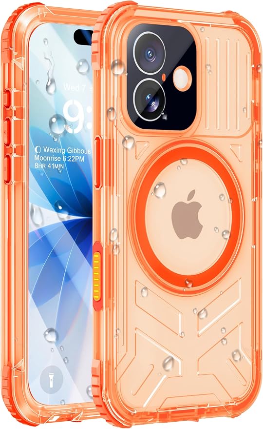 for iPhone 17 Waterproof Case with Magsafe, Built-in [Camera & Screen Protector] [Lanyard], IP68 Water Proof Full Body Dustproof Heavy Duty Frosted Protective Phone Cover, 6.1" Orange